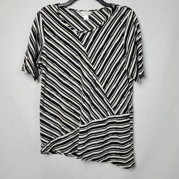 Christopher & Banks Large Black/White Stripe Top - Picture 2 of 6